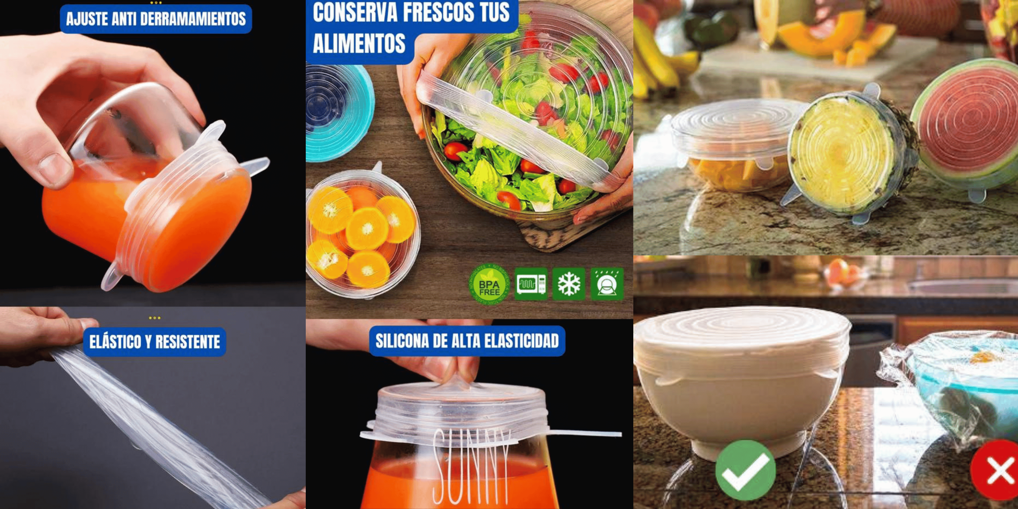 Tapas Silicona Elásticas Cocina X 6 Reutilizables Adaptables COLORES –  Pixel Tech Store